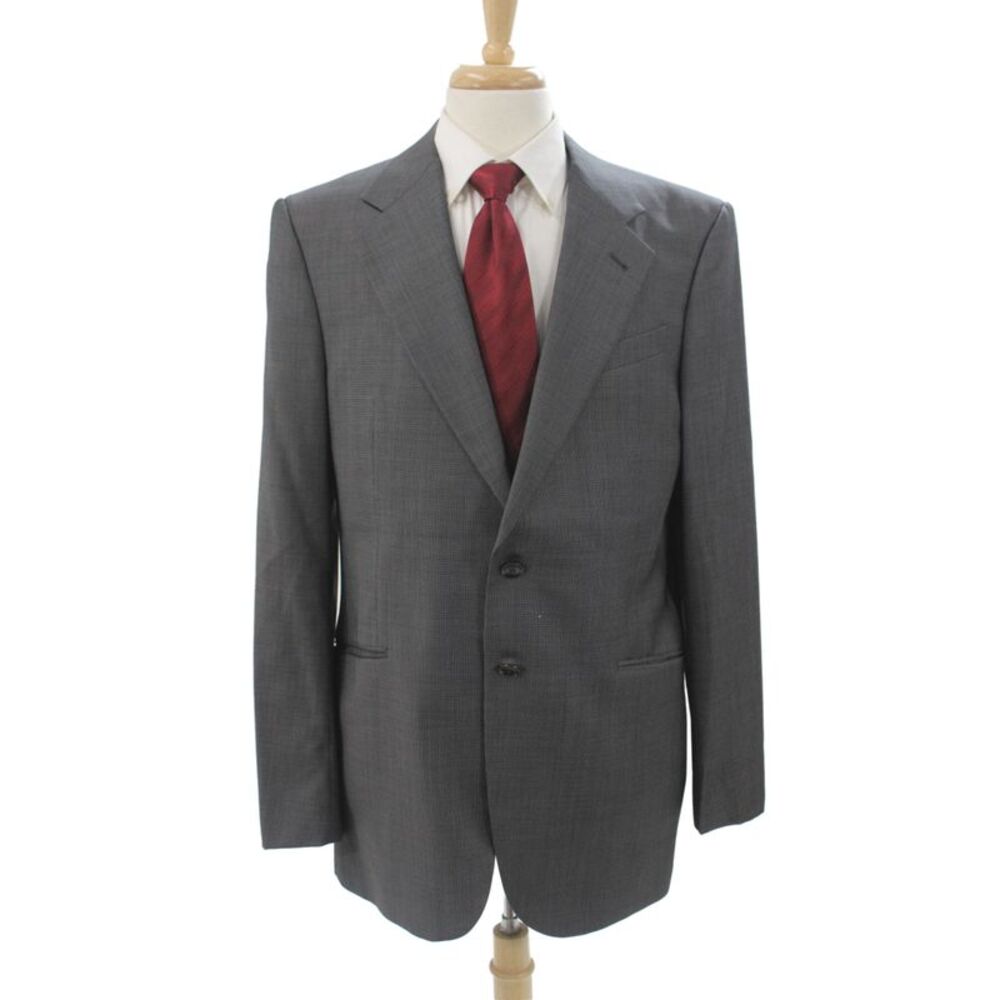 Armani Collezioni Mens 2 Piece Wool Check Suit Jacket Gray Button Size L